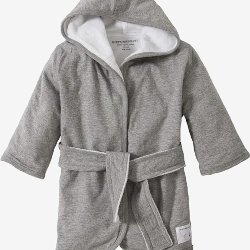 Burt's Bees Baby Organic Cotton Knit Terry Hooded Robe | Gray